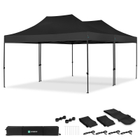 Party Tent - 6x4.5 m - Premium Easy-Up Party Tent | Set incl. 2x Tent and 1x Connection Kit - Black