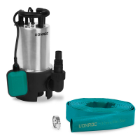 Submersible Pump 850W – 14000 l/h – Stainless Steel – Polluted and clean water | Complete set incl. 10m layflat hose