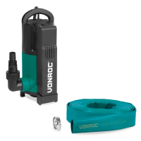 Submersible Pump 750W – 14000 l/h - Integrated float switch - Polluted and clean water | Complete set incl. 10m layflat hose