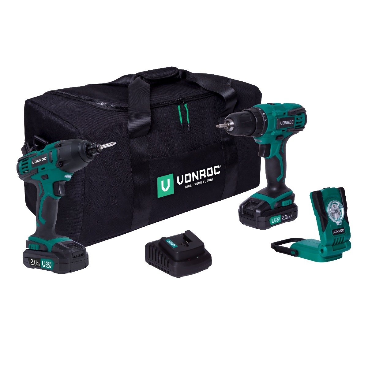 Set scule VPower 20V - 2.0Ah | Incl. 2 masini, 2 baterii si
