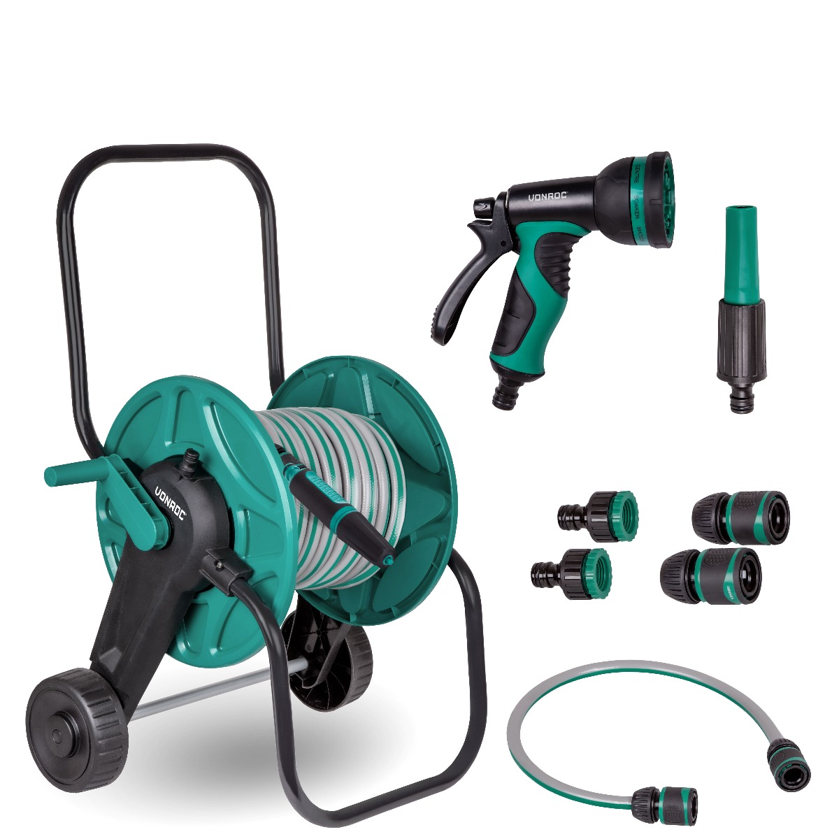 Carucior cu tambur si 20m furtun de gradina | Incl. 3 duze si